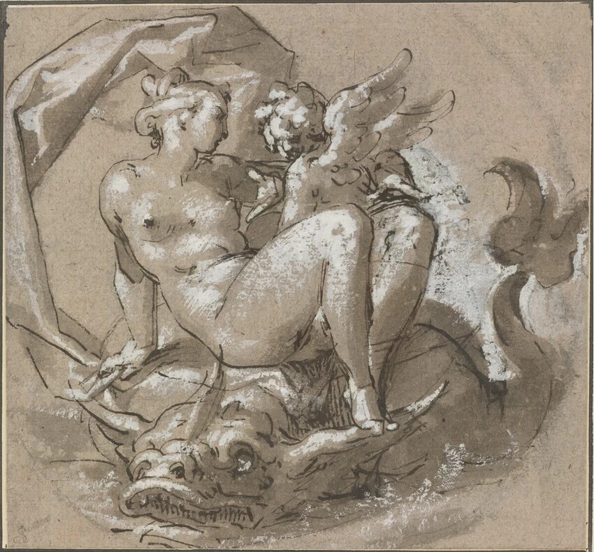 Bartholomeus Spranger - 114, Venere e Cupido su un delfino, Albertina